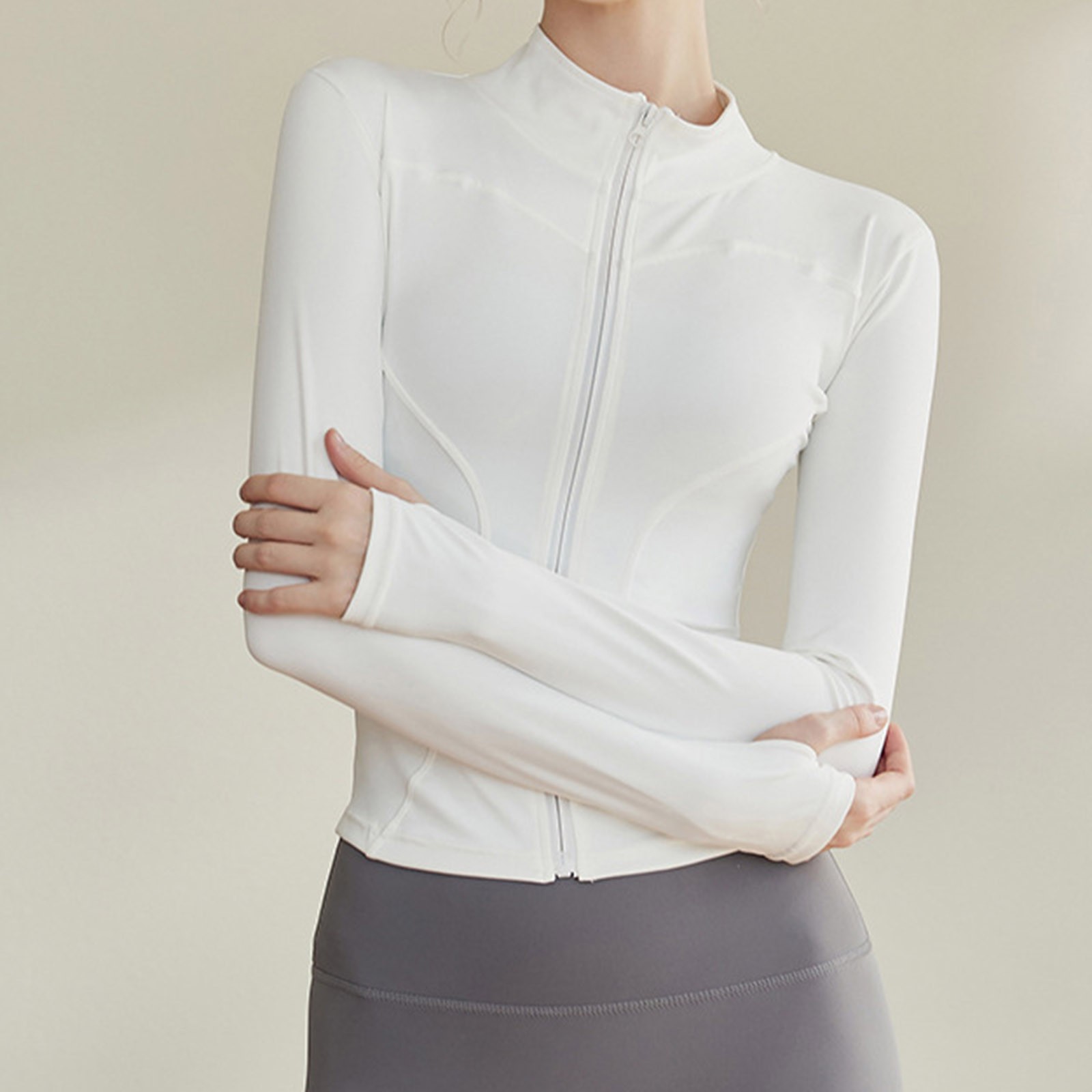 Njoeus Going Out Tops, Women's Casual Full-Zip Up Shirts Jacket Lightweight Slim Fitted Long Sleeve Workout Sports Top Coat